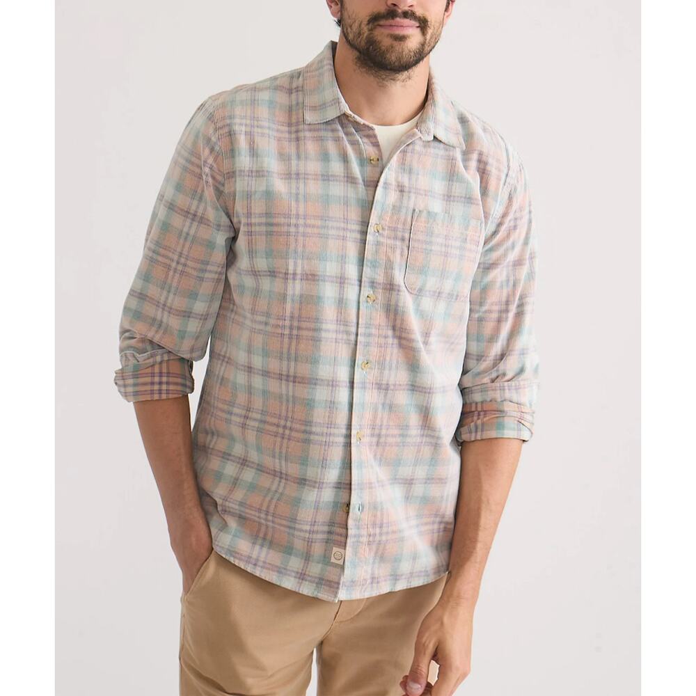 MARINE LAYER Men's Lightweight Plaid Corduroy Casual Button-Up Shirt Size XL